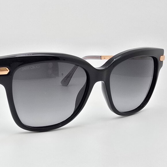 Jimmy Choo Ara Black Gold Frame Dark Grey Gradient Len Cat Eye Sunglasses w Case - Picture 7 of 15